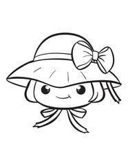 Cute Girl in Summer Hat - Kawaii Coloring Page