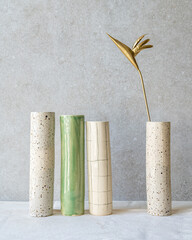 Selection of handmade ceramic pieces, vases, bowls, candleholders, cups and plates