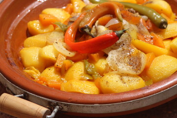 Fresh Tajine with Vegetables Close Up, Traditional Moroccan Food