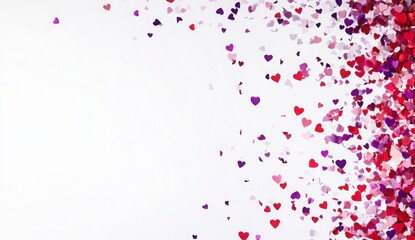 Naklejka premium Red Pink Purple Hearts Scattered On White Background