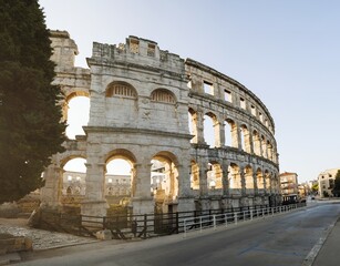 Ancient ruins of the Roman Amphitheatre, Istria peninsula. Pula, Croatia.