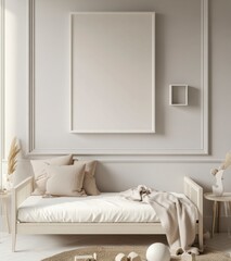 Simple Neutral Children's Room Design with White Wooden Daybed