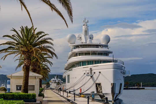 Luxury yacht LUMINOSITY at the berth in Tivat, Montenegro. Unrivaled quality and luxury of the world-famous Benetti shipyard.