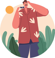 Tanned tourist with sunburn face