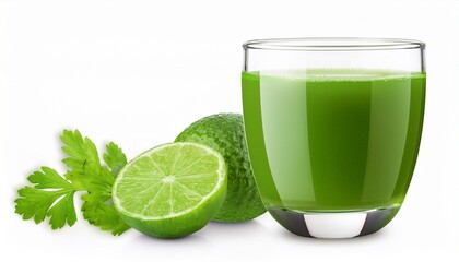 Fototapeta premium glass of green juice isolated on transparent background cutout 