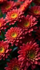 Fototapeta premium Luxurious gold & crimson chrysanthemums, densely petaled , bouquet, luxury