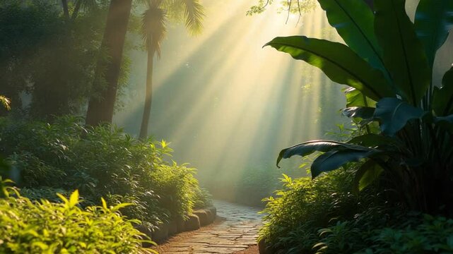 Morning light in beautiful jungle garden