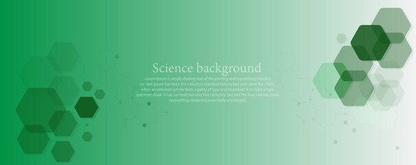 Geometric abstract background with green hexagons. Structure molecule and communication. Science, technology and medical concept. Vector