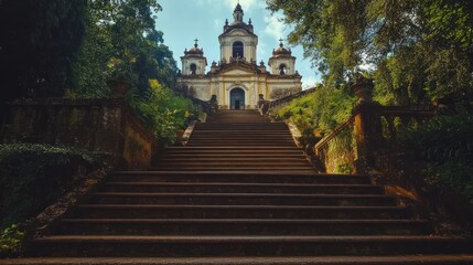 Fototapeta premium Ascent to the Church of Nossa Senhora do Monte: A Picturesque Staircase