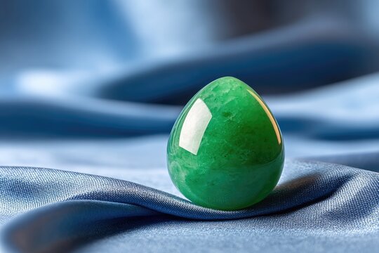 Close-up of a jadeite gemstone showcasing its vibrant emerald green color and smooth translucent texture