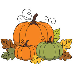 Halloween pumpkins with leaves isolated vector illustration