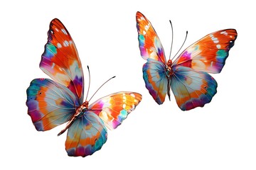 two colorful butterflies isolated on white background.