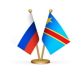 Russia vs Congo Democratic Republic flags mockup 3d illustration. Versus desk flags of Russia and Democratic Republic of the Congo transparent png
