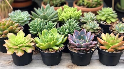Fototapeta premium Collection of Succulents in Small Pots
