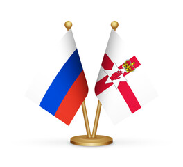 Russia vs Northern Ireland flags mockup 3d illustration. Versus desk flags of Russia and Northern Ireland transparent png