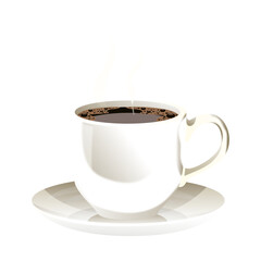 Cup hot coffee with steam rising in the air on transparent background