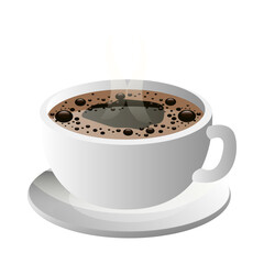 Cup hot coffee with steam rising in the air on transparent background
