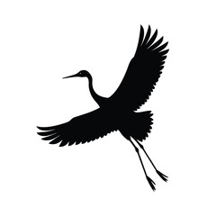 Crane Flying Neck Outstretched Vector Silhouette