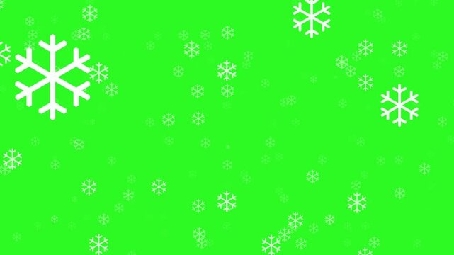 Falling Snow Animation with Green Background &ndash; Simple Snowflake Loop Motion Graphic for Winter and Holiday Design Asset