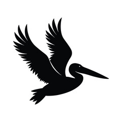 Pelican Flying Beak Extended Vector Silhouette