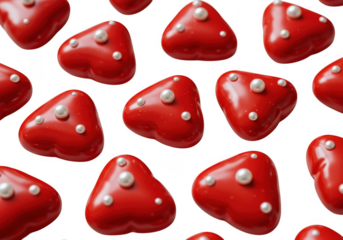Red triangle candies with white pearls isolated on transparent background