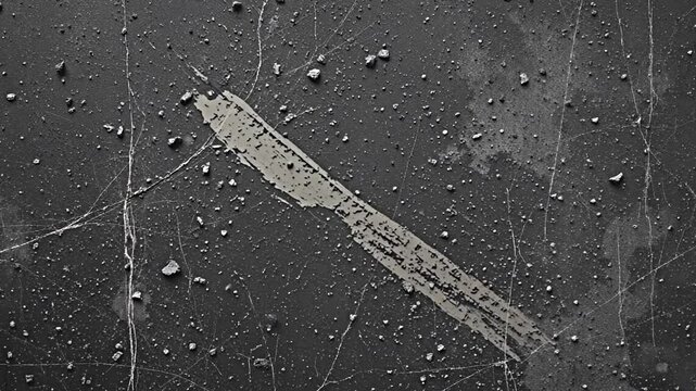 simulated deterioration is rendered via a scattering of minute particles and thin, faint marks across a charcoal, coarse backdrop. generous room is allocated for additions.