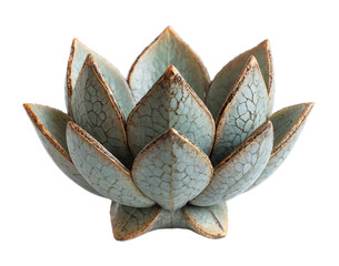 Ceramic incense stand shaped like a lotus flower with sharp edges isolated on white background