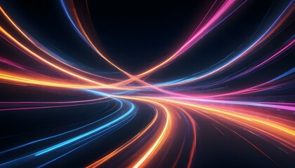 Abstract illustration of colorful light trails, creating a sense of speed and dynamic motion.