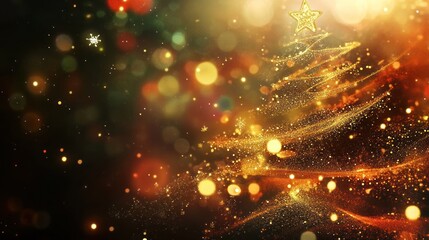 Naklejka premium Sparkling Golden Christmas Tree: A Festive Celebration of Lights and Joy