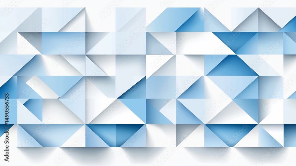 Poster geometric abstraction with overlapping blue and white shapes creating depth