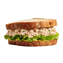 Delicious tuna sandwich photographed in professional setup with white transparent background showcasing authentic texture, subtle color contrast, and gourmet presentation appeal