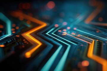 Obraz premium Glowing circuit board lines abstract technology
