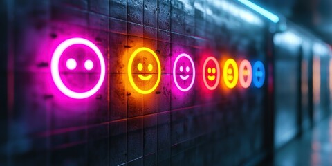 Colorful neon feedback system showing user sentiment range Stock photo