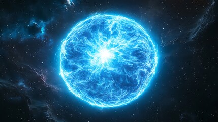 Obraz premium Electrifying nebula in cosmic expanse glows with radiant energy patterns