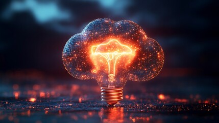 Illuminating Innovations: A Lightbulb Shaped Cloud with Technological Sparks