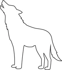 Outline of howling wolf, minimalist line art vector for wildlife, nature, and predator themed designs
