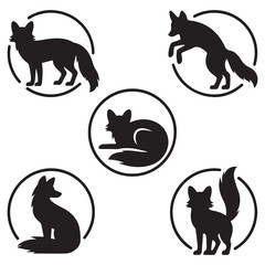 Fox silhouette icon set. Vector black silhouette. with white background