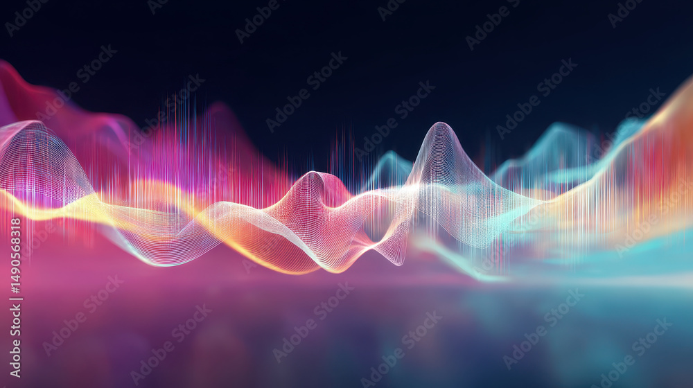 Poster abstract digital waveforms with vibrant colors create dynamic and futuristic visual effect, blending