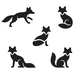 Fox silhouette icon set. Vector black silhouette. with white background