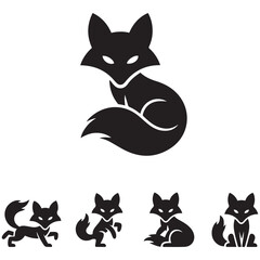 Fox silhouette icon set. Vector black silhouette. with white background