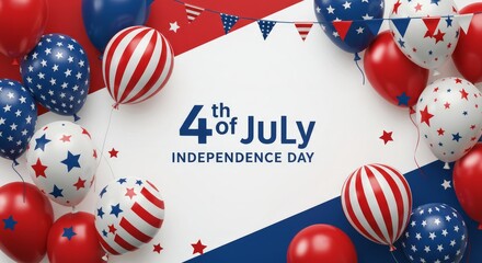 Obraz premium Celebrating the United States Independence Day with Patriotic Balloons and Flags