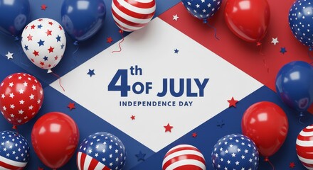 Obraz premium Festive 4th of July Celebration Design with Balloons and Independence Day Message