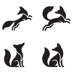 Fox silhouette icon set. Vector black silhouette. with white background