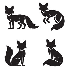 Fox silhouette icon set. Vector black silhouette. with white background