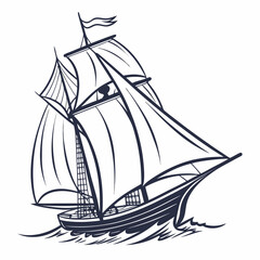Classic sailing ship line art nautical vessel ©  MST RABEYA  BEGUM