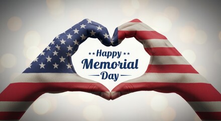 Hands forming a heart shape with american flag paint for memorial day