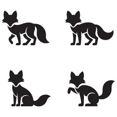 Fox silhouette icon set. Vector black silhouette. with white background