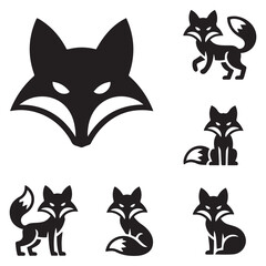 Fox silhouette icon set. Vector black silhouette. with white background