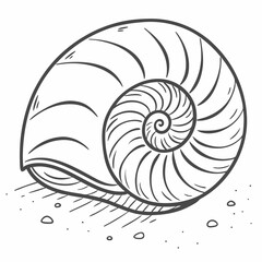 Obraz premium Nautilis shell spiral ocean seashell doodle illustration