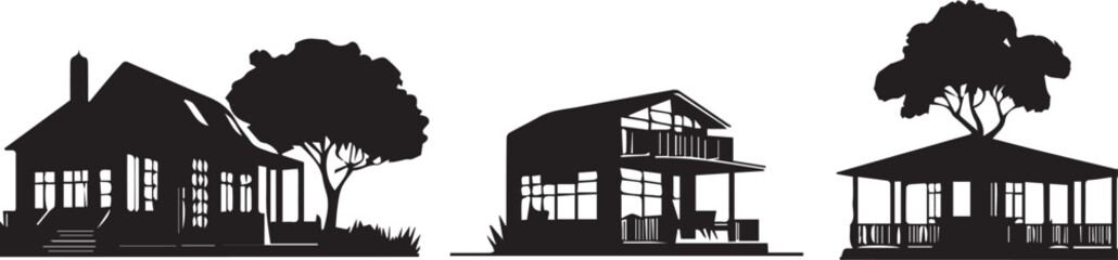  village home set silhouette vector
